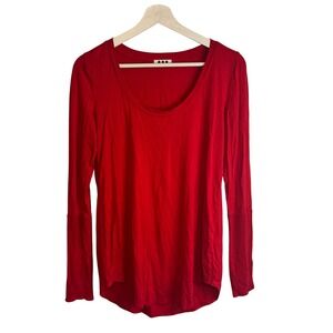 Three Dots Red Scoop Neck Long Sleeve Casual‎ Top Women's Small